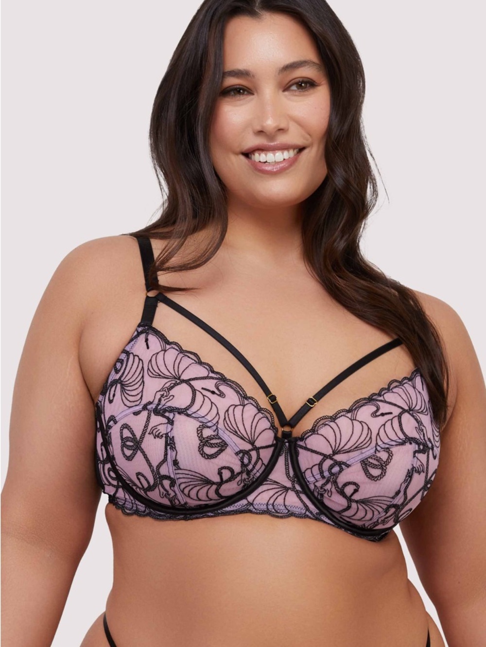 Jessie Pink & Black Whip Embroidery Balconette Bra By Playful Promises